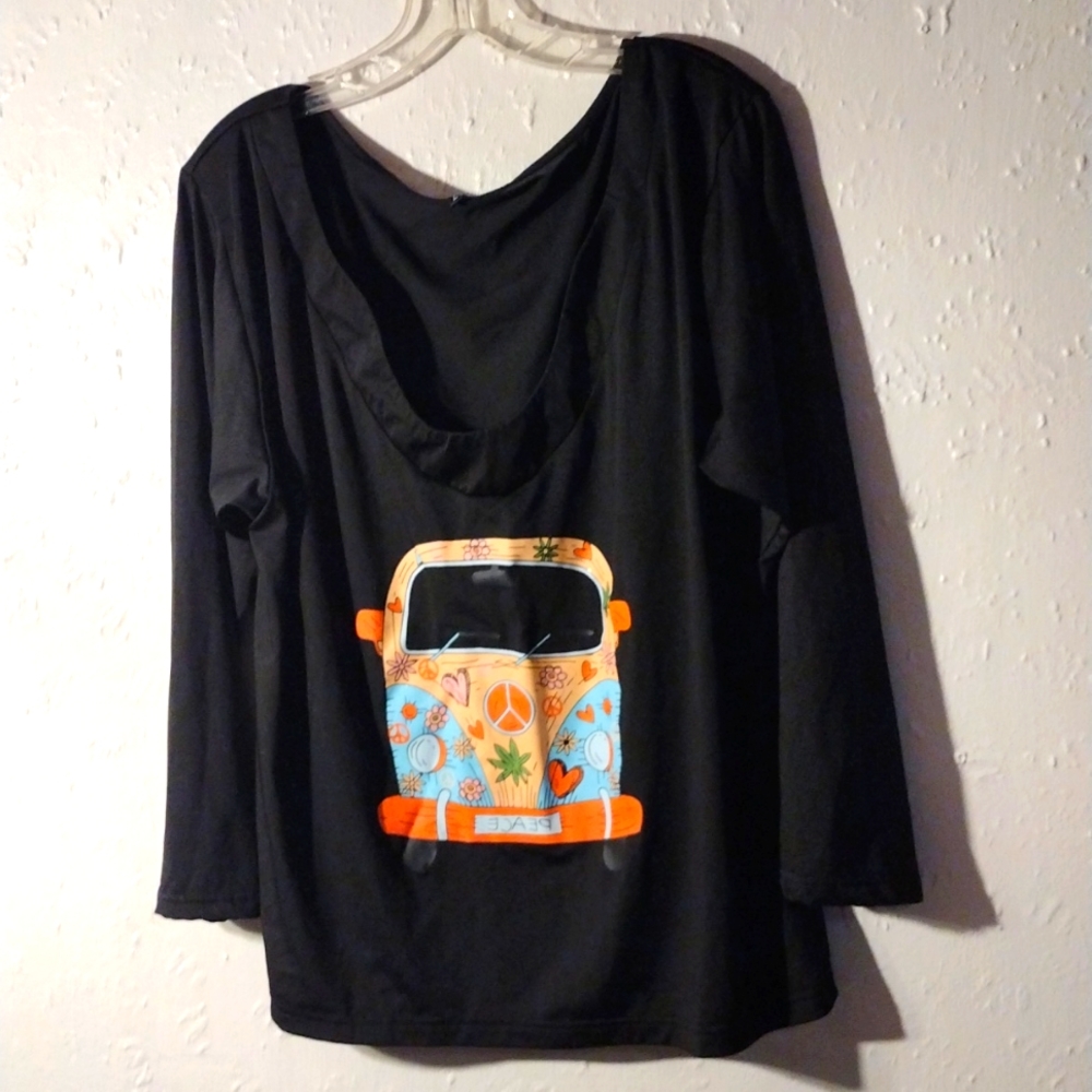 VW bus, long sleeved, deep V-neck top